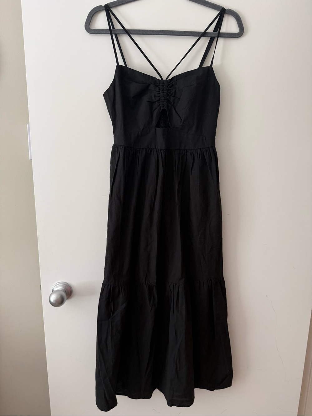 Black Strappy Maxi Dress with Ruched Bodice